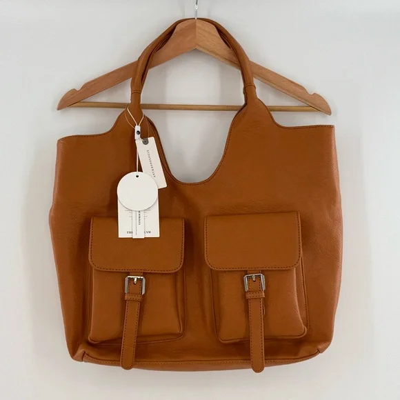 NWT Anthropologie Urban Originals Vegan Royal Buckle Slouchy Tote Golden Tan - Picture 1 of 10